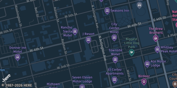 Map showing J Resort in Reno, NV.