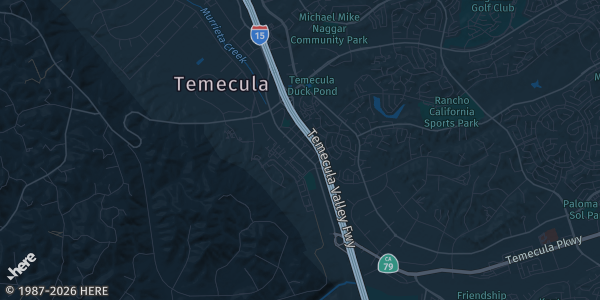 Map of Temecula, CA. The exact address of The Reptile Shop is not known, so the map shows the area rather than a specific building.