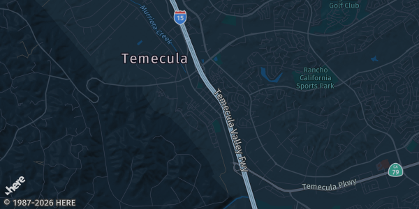 Map of Temecula, CA. The exact address of The Reptile Shop is not known, so the map shows the area rather than a specific building.