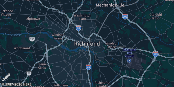 Map of Richmond, VA. The exact address of Old Dominion Building — Richmond Raceway Complex is not known, so the map shows the area rather than a specific building.
