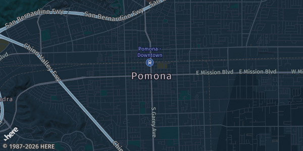 Map of Pomona, CA. The exact address of Sheraton Fairplex Conference Center - Exhibit Hall is not known, so the map shows the area rather than a specific building.