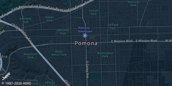Map of Pomona, CA. The exact address of Sheraton Fairplex Conference Center - Exhibit Hall is not known, so the map shows the area rather than a specific building.
