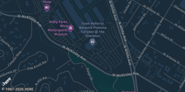 Map showing Sheraton Fairplex Conference Center, Exhibit Hall in Pomona, CA.