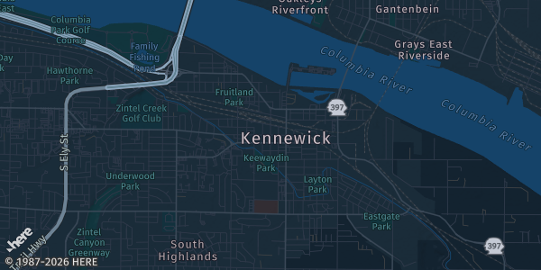 Map of Kennewick, WA. The exact address of Summer's Hub of Kennewick is not known, so the map shows the area rather than a specific building.