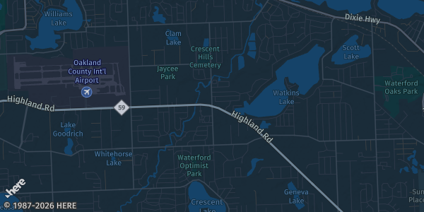 Map of Waterford Township, MI. The exact address of Oakland Expo Center is not known, so the map shows the area rather than a specific building.