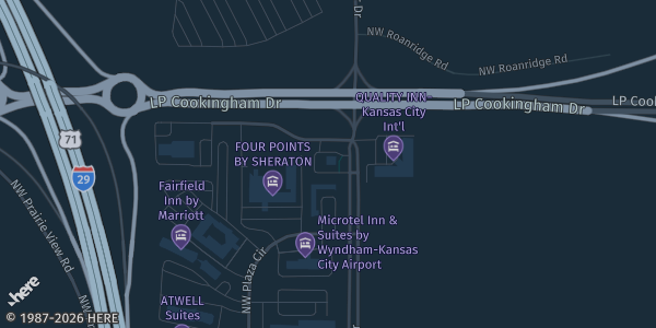 Map showing KCI Expo Center in Kansas City, MO.
