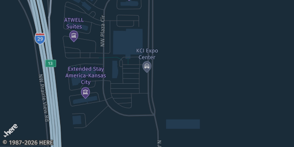 Map showing KCI Expo Center in Kansas City, MO.