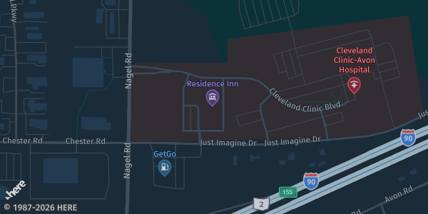 Map showing Residence Inn by Marriott at the Emerald Event Center in Avon, OH.