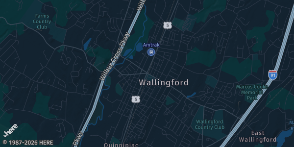Map of Wallingford, CT. The exact address of Hilton Garden Inn Wallingford is not known, so the map shows the area rather than a specific building.