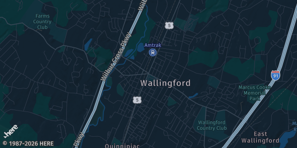 Map of Wallingford, CT. The exact address of Hilton Garden Inn Wallingford is not known, so the map shows the area rather than a specific building.