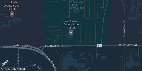 Map showing Waukesha County Expo Center in Waukesha, WI.