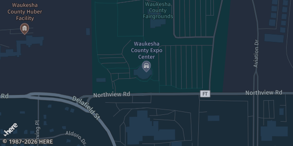 Map showing Waukesha County Expo Center in Waukesha, WI.