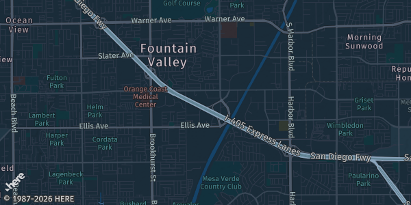 Map of Fountain Valley, CA. The exact address of Sports Basement Fountain Valley is not known, so the map shows the area rather than a specific building.