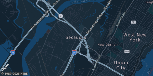 Map of Secaucus, NJ. The exact address of La Quinta Inn & Suites is not known, so the map shows the area rather than a specific building.