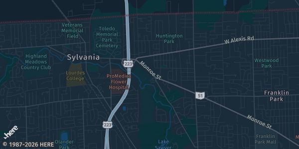 Map of St. Sylvania, OH. The exact address of Toledo "Anything Goes" Card Show is not known, so the map shows the area rather than a specific building.