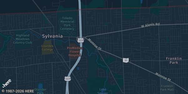 Map of Sylvania, OH. The exact address of Toledo "Anything Goes" Card Show is not known, so the map shows the area rather than a specific building.