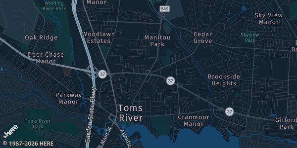 Map of Toms River, NJ. The exact address of Toms River High School South Cafeteria (Hooper Ave Entrance) is not known, so the map shows the area rather than a specific building.