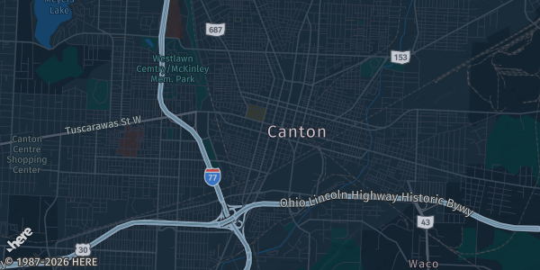 Map of Canton, OH. The exact address of Stark County Fairgrounds Exhibit Hall is not known, so the map shows the area rather than a specific building.