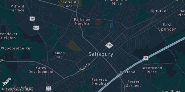 Map of Salisbury, NC. The exact address of Rowan County Fair is not known, so the map shows the area rather than a specific building.