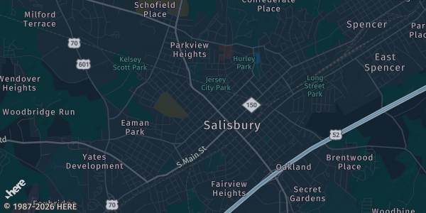 Map of Salisbury, NC. The exact address of Rowan County Fair is not known, so the map shows the area rather than a specific building.