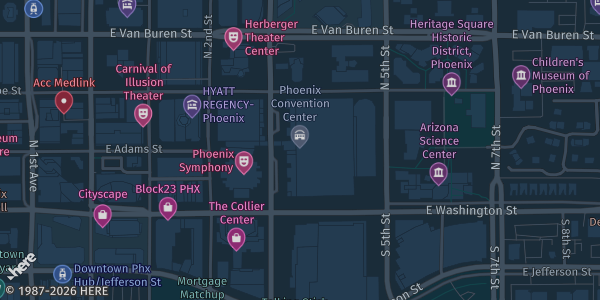 Map showing Phoenix Convention Center in Phoenix, AZ.