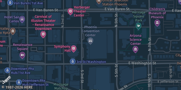 Map showing Phoenix Convention Center in Phoenix, AZ.