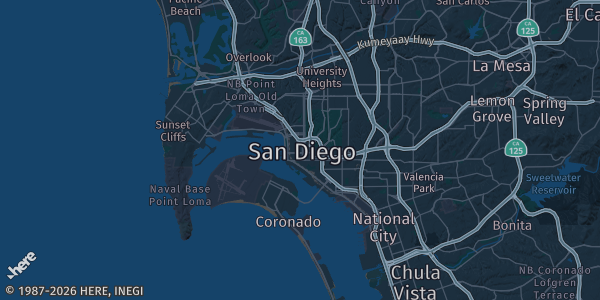 Map of San Diego, CA. The exact address of San Diego (venue TBA — see tradingcardcon.com) is not known, so the map shows the area rather than a specific building.