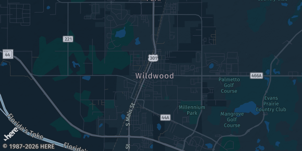 Map of Wildwood, FL. The exact address of Wildwood Community Center is not known, so the map shows the area rather than a specific building.