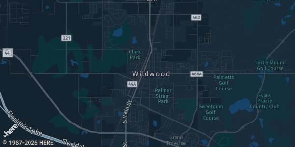 Map of Wildwood, FL. The exact address of Wildwood Community Center is not known, so the map shows the area rather than a specific building.