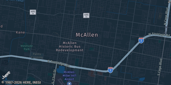 Map of McAllen, TX. The exact address of Cambria Hotel McAllen Convention Center is not known, so the map shows the area rather than a specific building.