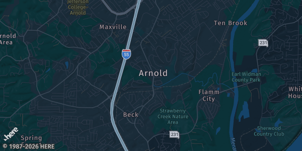 Map of Arnold, MO. The exact address of Elite Collectibles – Arnold Location is not known, so the map shows the area rather than a specific building.