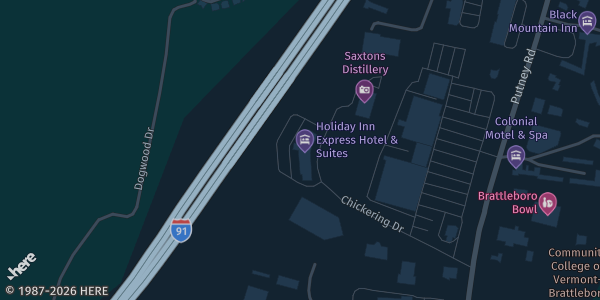 Map showing Holiday Inn Express & Suites Brattleboro in Brattleboro, VT.