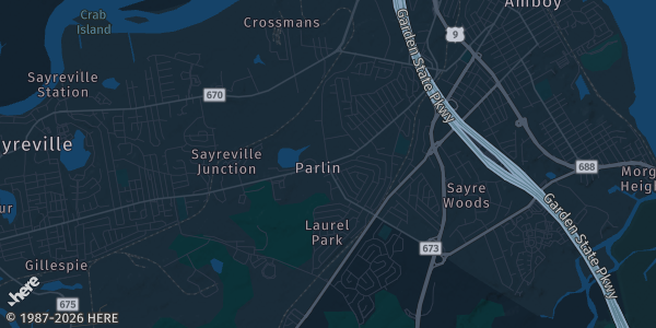 Map of Sayerville, NJ. The exact address of VFW Post 4699 is not known, so the map shows the area rather than a specific building.