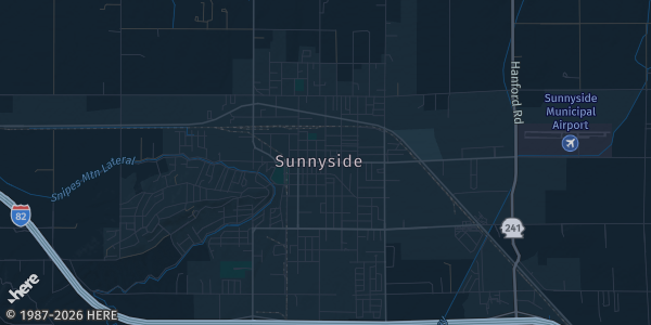 Map of Sunnyside, WA. The exact address of Varietal Beer Company is not known, so the map shows the area rather than a specific building.