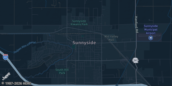 Map of Sunnyside, WA. The exact address of Varietal Beer Company is not known, so the map shows the area rather than a specific building.