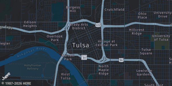 Map of Tulsa, OK. The exact address of Tulsa Card Show is not known, so the map shows the area rather than a specific building.