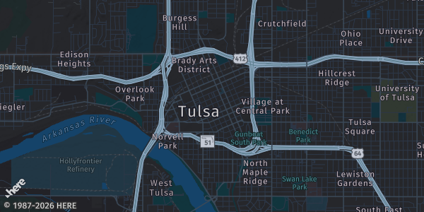 Map of Tulsa, OK. The exact address of Tulsa Card Show is not known, so the map shows the area rather than a specific building.