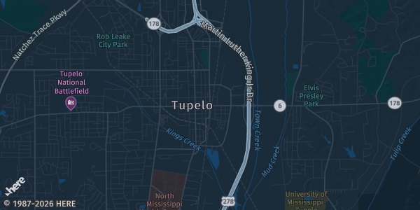 Map of Tupelo, MS. The exact address of 1879 N Coley Rd. is not known, so the map shows the area rather than a specific building.
