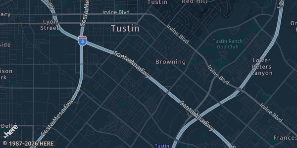 Map of Tustin, CA. The exact address of Tustin Tiller Days - Columbus Tustin Park is not known, so the map shows the area rather than a specific building.