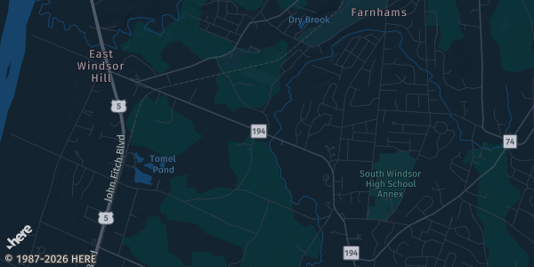 Map of S. Windsor, CT. The exact address of Twilight Cards & Games is not known, so the map shows the area rather than a specific building.
