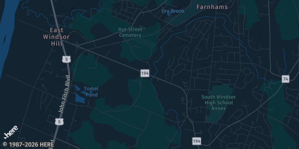 Map of S. Windsor, CT. The exact address of Twilight Cards & Games is not known, so the map shows the area rather than a specific building.
