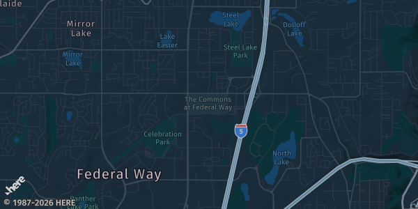 Map of Federal Way, WA. The exact address of The Commons at Federal Way is not known, so the map shows the area rather than a specific building.