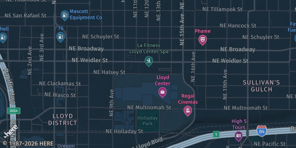 Map showing Lloyd Center in Portland, OR.
