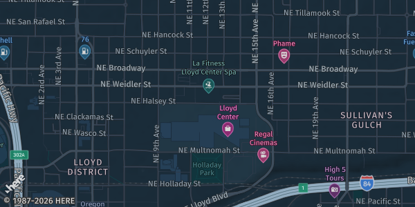 Map showing Lloyd Center in Portland, OR.