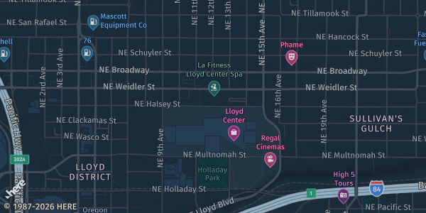 Map showing Lloyd Center in Portland, OR.