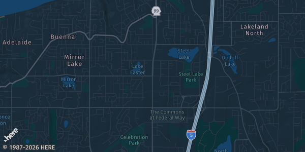 Map of Federal Way, WA. The exact address of Twin Oaks Show is not known, so the map shows the area rather than a specific building.