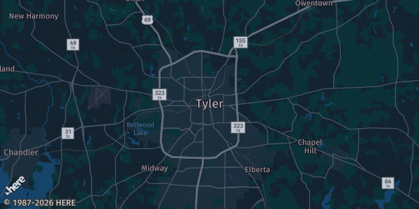 Map of Tyler, TX. The exact address of WT Brookshires Convention Center is not known, so the map shows the area rather than a specific building.