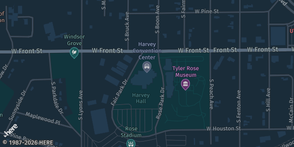 Map showing W. T. Brookshire Convention Center in Tyler, TX.