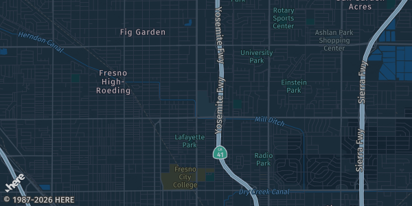 Map of Fresno, CA. The exact address of The New Manchester Center is not known, so the map shows the area rather than a specific building.