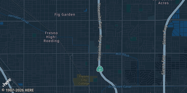 Map of Fresno, CA. The exact address of The New Manchester Center is not known, so the map shows the area rather than a specific building.